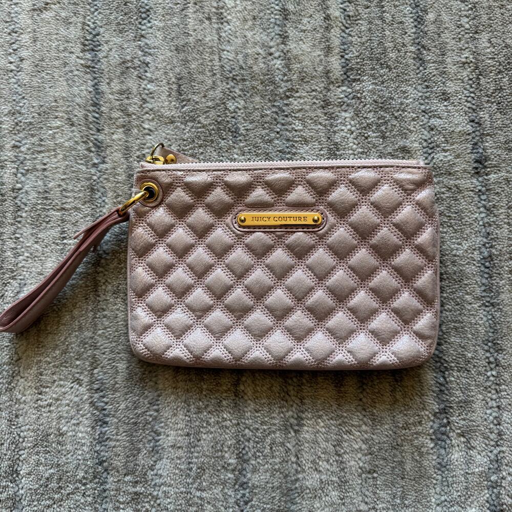 Juicy Couture Damsel Metallic Pink Rose Quilted Wristlet Clutch